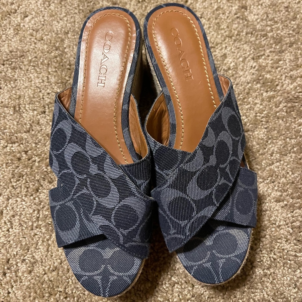 Coach Women's Navy Patterned Mules